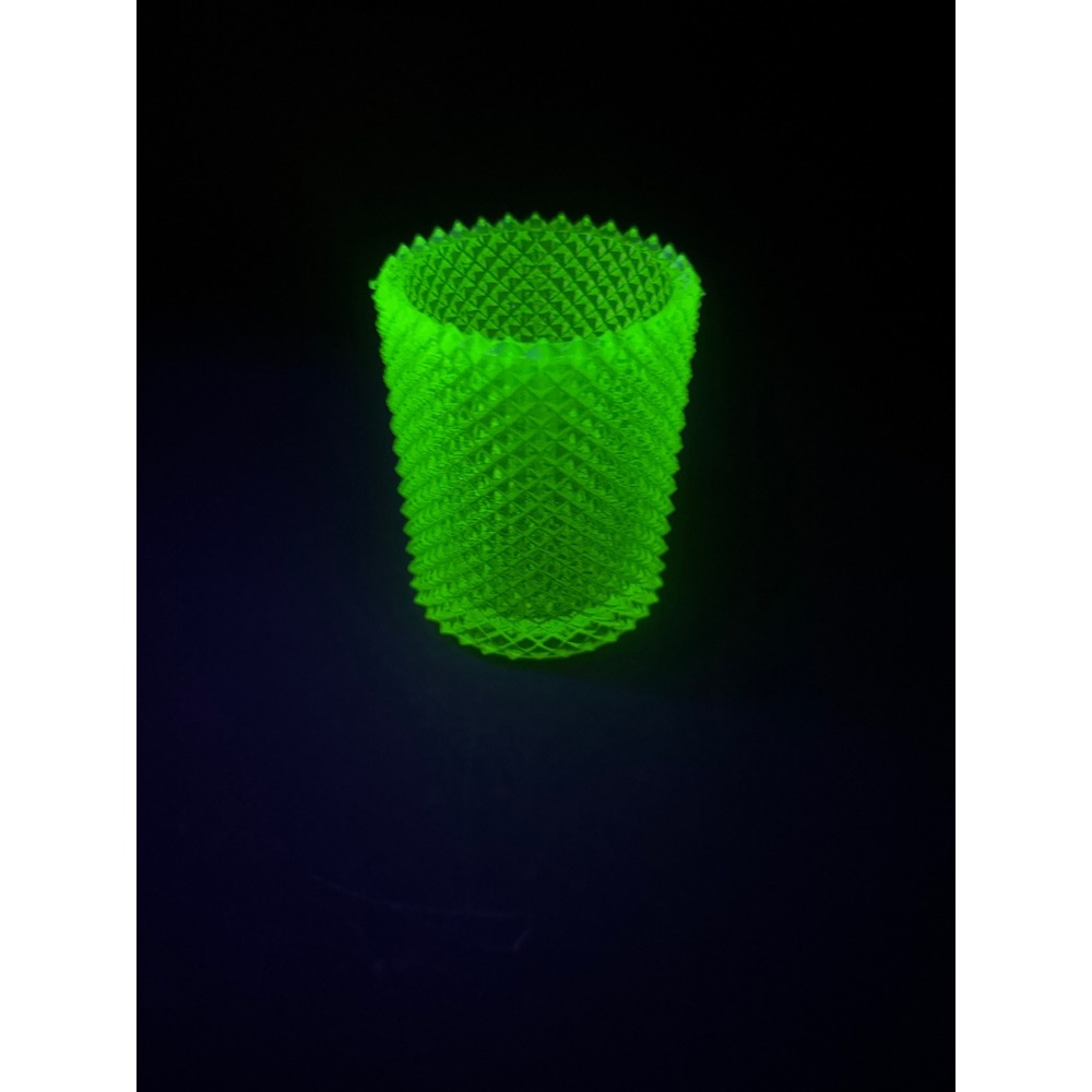 Vintage Faroy USA Yellow Uranium Glass Votive Candle Holder Diamond Point Glow